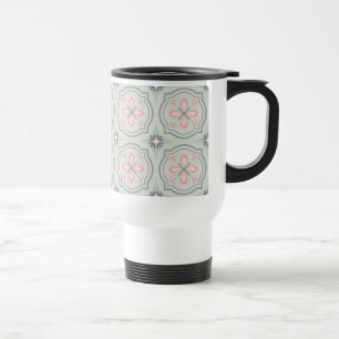 Mug De Voyage Carreaux Floraux Pastel Verts