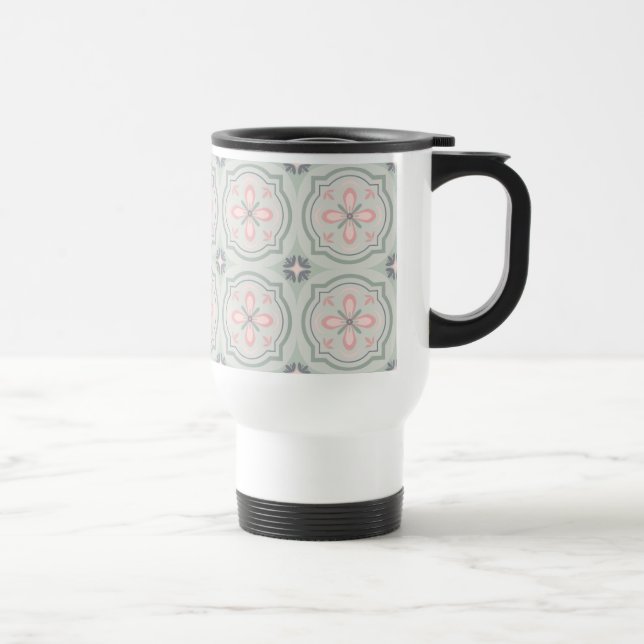 Mug De Voyage Carreaux Floraux Pastel Verts (Droite)
