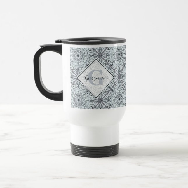 Mug De Voyage Carrelage personnalisé Harmonie florale Gris Manda (Gauche)