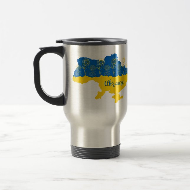 Mug De Voyage Carte de l'Ukraine avec tournesol et drapeau ukrai (Gauche)