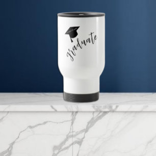 Mug De Voyage Casquette de remise des diplômes minimaliste Noir