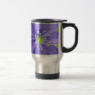 Mug De Voyage Centre d'une fleur bleue avec des timbres blancs