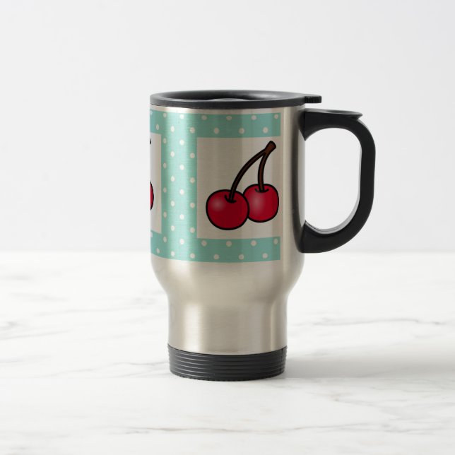 Mug De Voyage Cerises à points Aqua Retro (Droit)