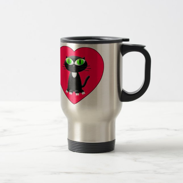 Mug De Voyage Chat noir dans le coeur rouge (Droit)