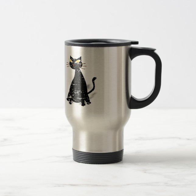 Mug De Voyage Chat noir gras en détresse (Droit)