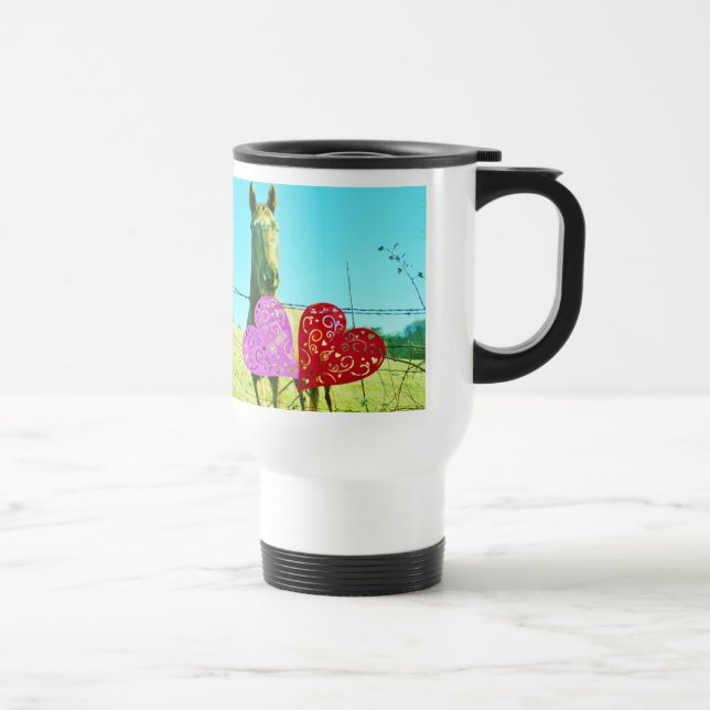 Mug De Voyage Cheval blond et Coeurs rose et rouge (Droite)