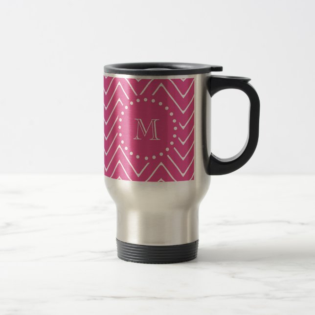 Mug De Voyage Chevron rose chaud | Votre monogramme (Droit)