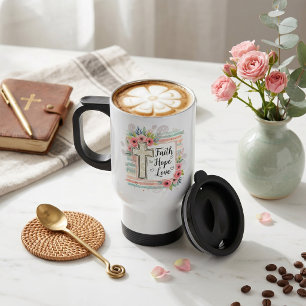 Mug De Voyage Chic usé floral Foi Espoir Amour
