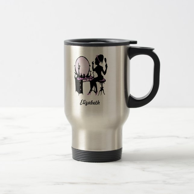 Mug De Voyage Chic violet et femme noire fashionista Silhouette (Droit)