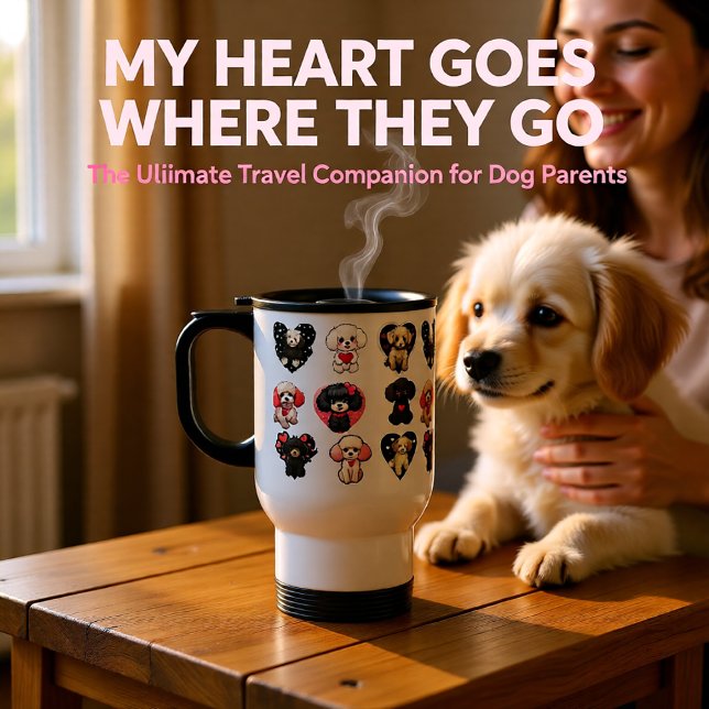 Mug De Voyage Chien de caniche de Saint-Valentin | AMOUREUX DE L (Cute Valentine Poodle Dogs Pattern – Heart Puppy Travel Mug)