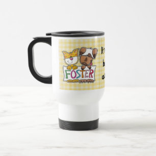 Mug De Voyage Chien et chat tiennent une bannière FOSTER