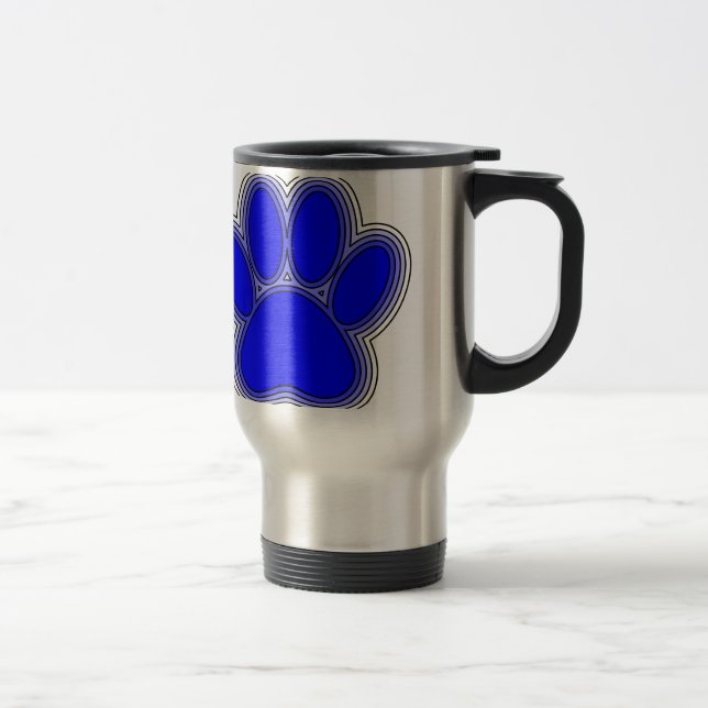 Mug De Voyage Chien Paw En Bleu Avec Contours (Droit)