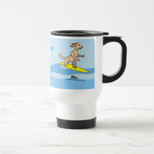 Mug De Voyage Chien surfant et vagues de bande dessinée mignonne