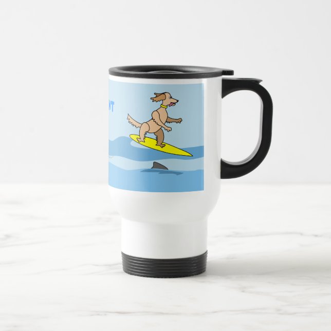 Mug De Voyage Chien surfant et vagues de bande dessinée mignonne (Droite)