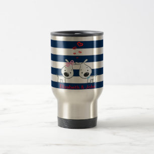 Mug De Voyage Chiens adorables en amour sur Striped-Personnalisé