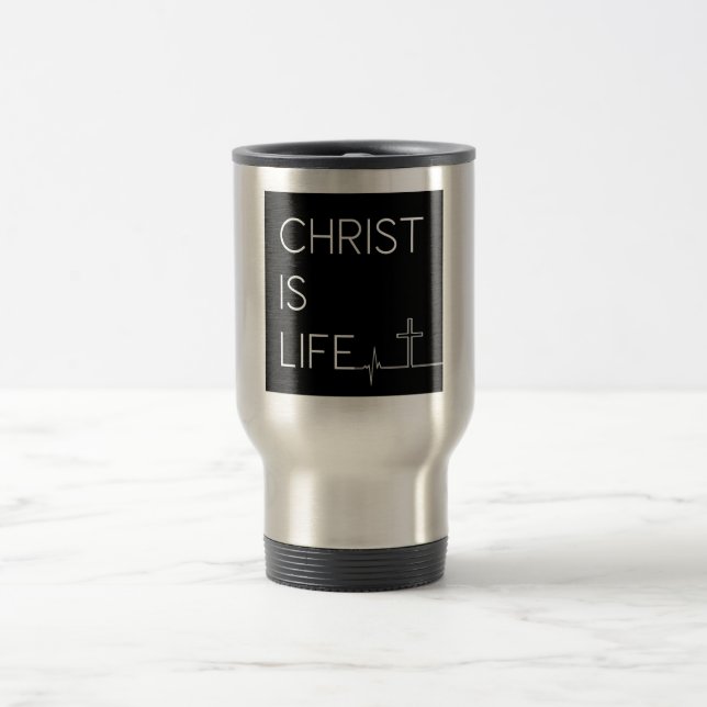 Mug De Voyage Christ est la vie Heartbeat Line et Cross (Centre)