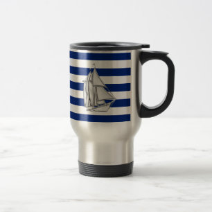 Mug De Voyage Chrome Sailboat sur les rayures nautiques