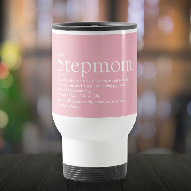 Mug De Voyage Citation de la définition Stepmaman Rose moderne (Stepmom Definition Quote Modern Pink Travel Mug)