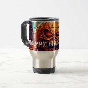 Mug De Voyage Citrouille orange effrayant avec visage, Halloween