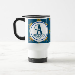Mug De Voyage Classy Star Monogramme Nom de famille Lettre Nauti