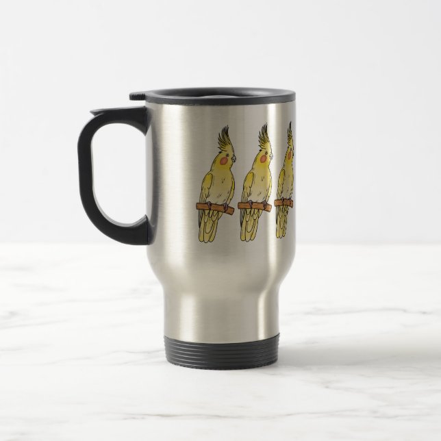 Mug De Voyage Cockatiel bird cartoon illustration  (Gauche)