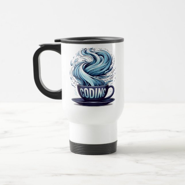 Mug De Voyage Coding Coffee Cup Binary Stream (Gauche)