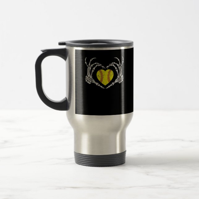Mug De Voyage Coeur de softball Skeleton main Halloween Costume  (Gauche)