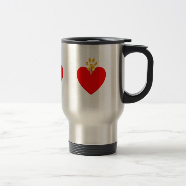 Mug De Voyage Coeur rouge avec patte dorée (Droit)
