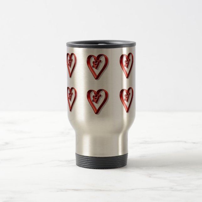 Mug De Voyage Coeurs 3D rouges (Centre)
