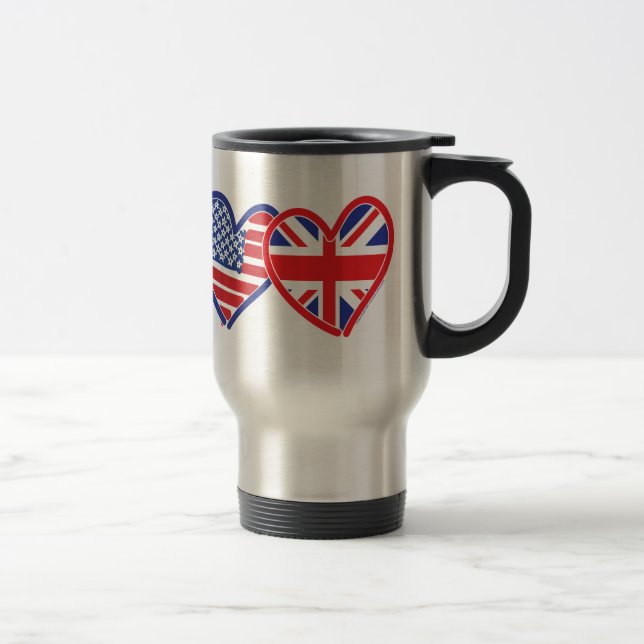 Mug De Voyage Coeurs du drapeau américain/Union Jack (Droit)