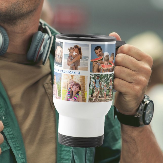 Mug De Voyage Collage de photos familiales avec 8 photos et text (Créateur téléchargé)