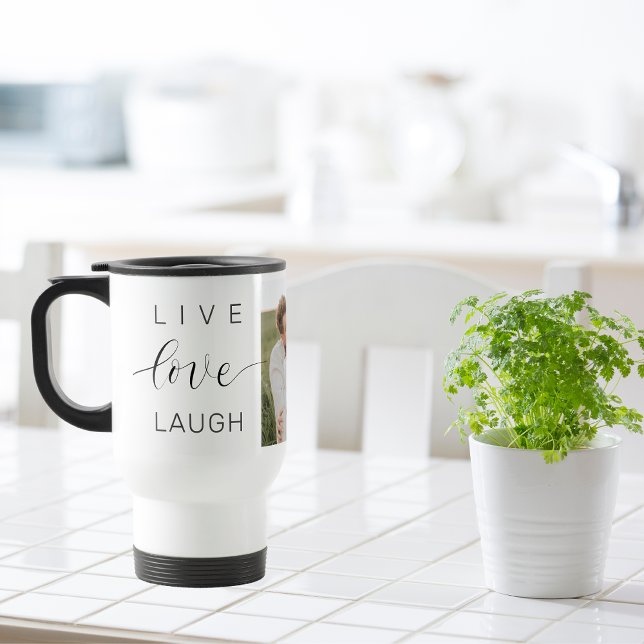 Mug De Voyage Collage moderne Couple Photo & Live Love Laugh Cad (Créateur téléchargé)