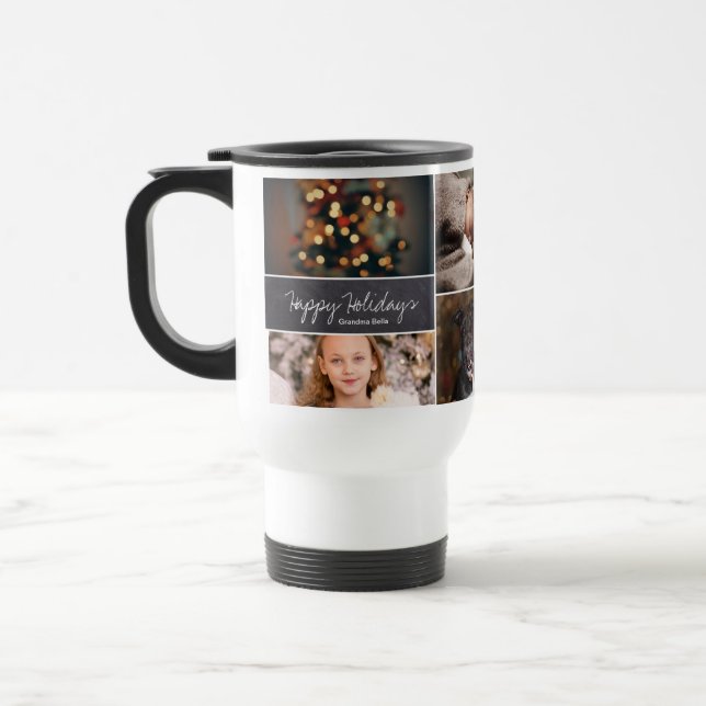 Mug De Voyage Collage personnalisé Happy Holidays 6 Photos Chalk (Gauche)