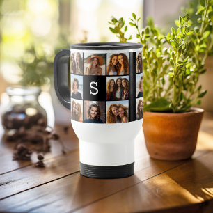 Mug De Voyage Collage photo noir massif Monogramme personnalisé