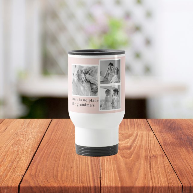Mug De Voyage Collage Photo Pastel Pink Meilleur grand-mère Pois (Créateur téléchargé)