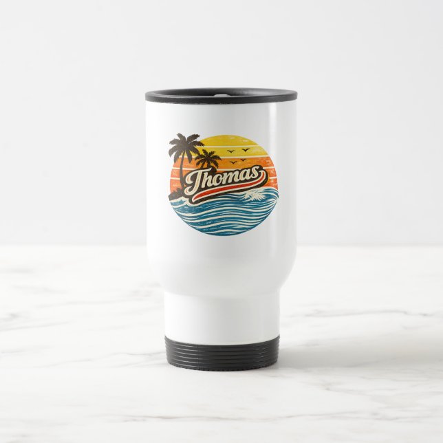 Mug De Voyage Conception de nom de Thomas Retro Sunset (Centre)