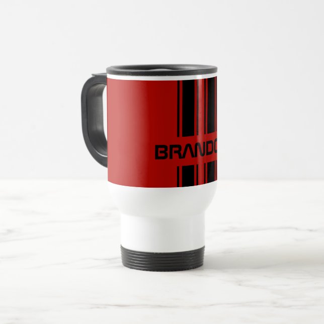 Mug De Voyage Cool Personnalisé Rouge Et Noir Course Auto Strips (Devant gauche)