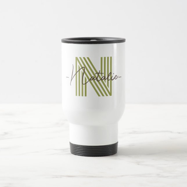 Mug De Voyage Cool spécial initial Monogramme vert olive (Centre)