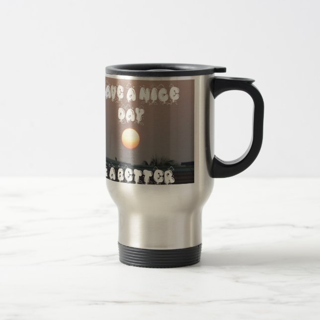Mug De Voyage Coucher de soleil d'or avec Bonne Journée/Soirée (Droit)