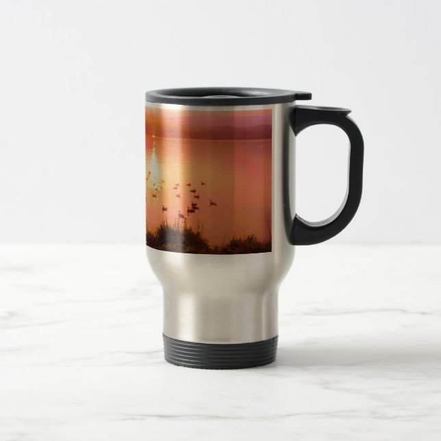 Mug De Voyage Coucher de soleil rose et de lac de pêche (Droit)