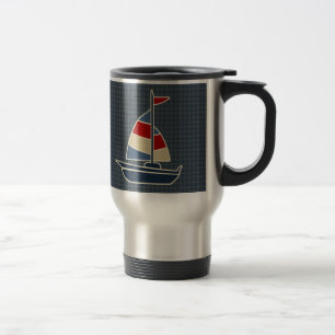 Mug De Voyage Coutume bleue, rouge, crème nautique de voilier