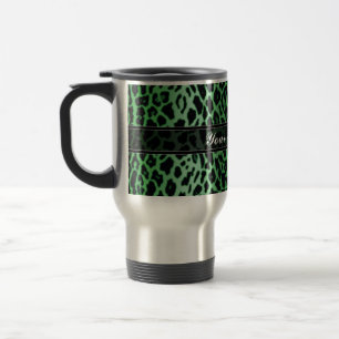 Mug De Voyage Coutume verte de poster de animal de léopard