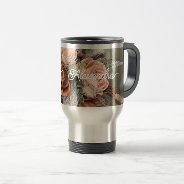 Mug De Voyage Couvercle, paille, acier inoxydable gravé (Devant droit)
