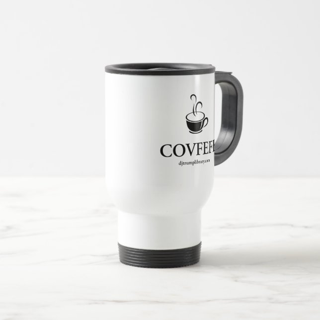 Mug de voyage "Covfefe" (blanc) (Devant droit)