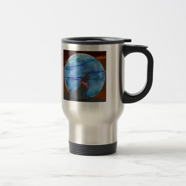 Mug De Voyage Coyote hurlant à la lune bleue (Droit)