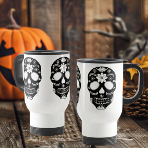 Mug De Voyage Crâne à sucre mexicain Noir et blanc Voyage Musiqu
