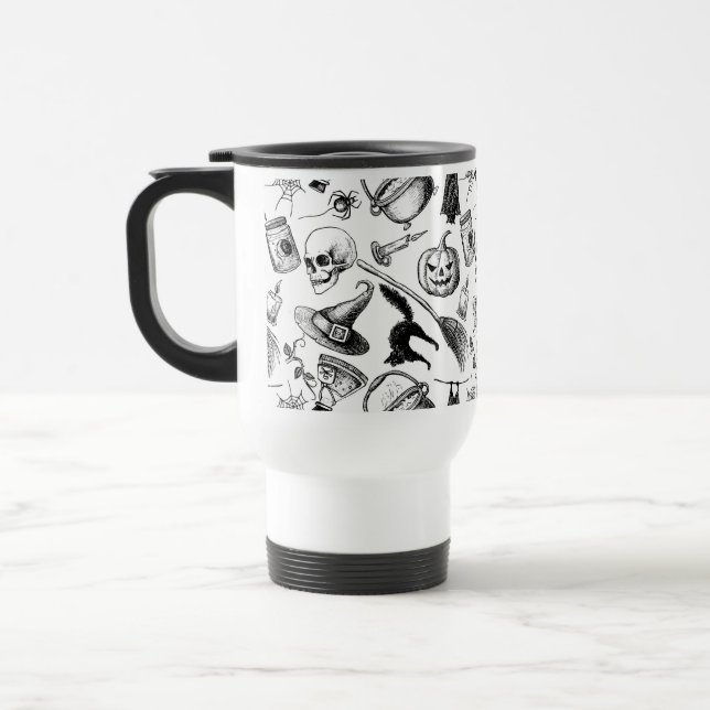 Mug De Voyage Crânes Broomsticks Citrouille Bats Halloween (Gauche)