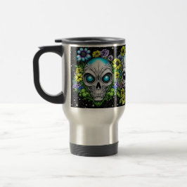 Mug De Voyage Crânes et fleurs d'aliens extraterrestres 