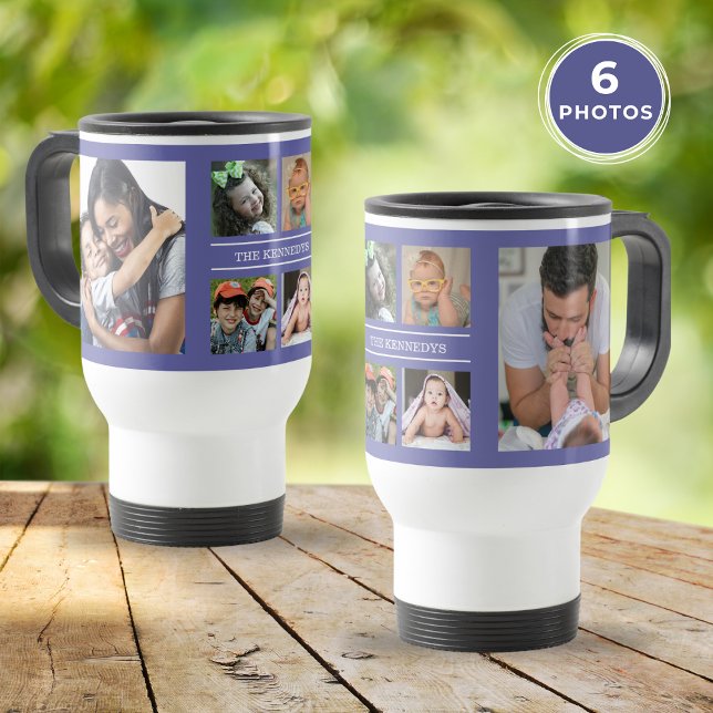 Mug De Voyage Créez votre propre collection de photos 6 (Create Your Own 6 Photo Collage Family Periwinkle Travel Mug)