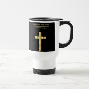 Mug De Voyage Croix chrétienne de foi d'or avec l'énonciation
